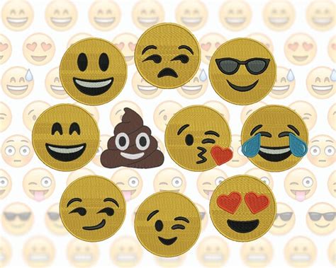 Emoji Machine Embroidery Design Set 10 Emojis 3 Sizes