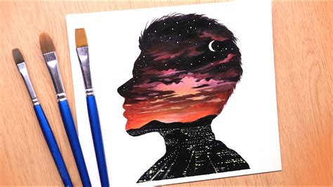 Painting Ideas Double Exposure Scenery Acrylic Painting Step By