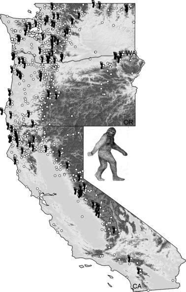 Map Of Bigfoot Encounters From Washington Oregon And