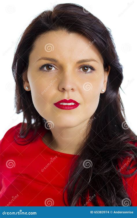 Young Woman In Red Dress Stock Photo Image Of Hair Brunette 65383974