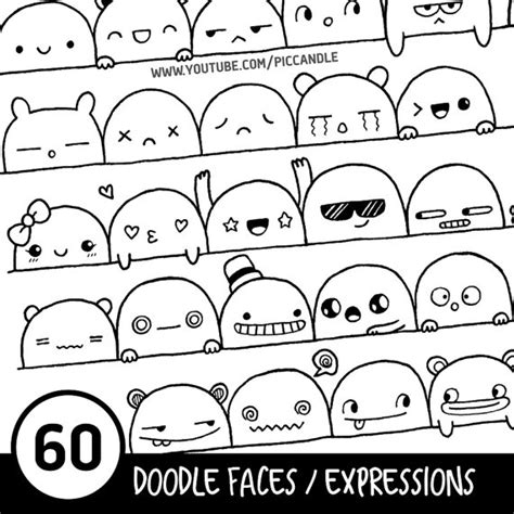 60 Cute Doodle Faces Expressions Printable Practice By Piccandle