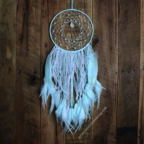 Mint And White Lace Dream Catcher With A Druzy Center Stone Dream