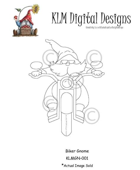 Biker Gnome Black And White Digital Stamp Clip Art Paper Etsy Digital