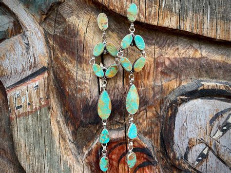 Extra Long Turquoise Earrings By Navajo Jacqueline Silver Native