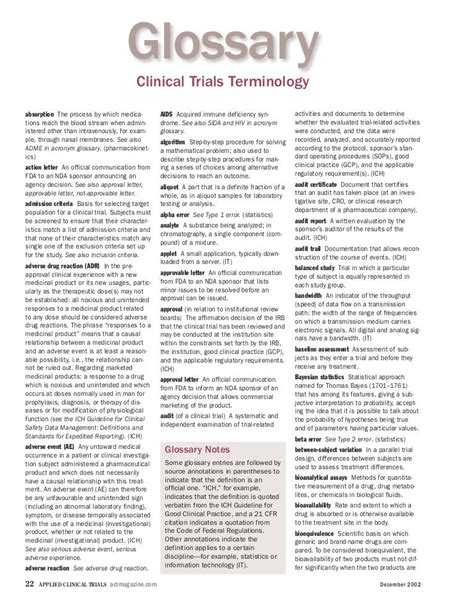 Glossary Of Terms Clinical Research