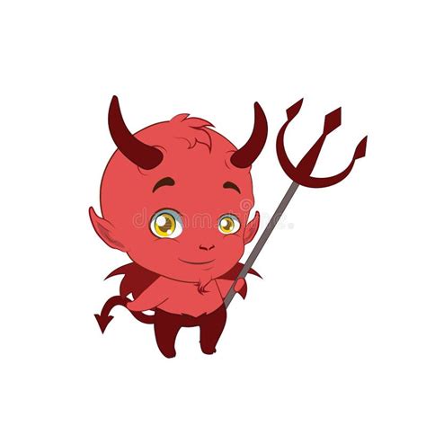 Little Cute Devil Holding A Pitchfork Stock Vector Illustration Of
