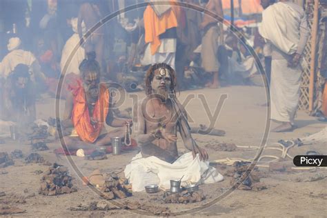 Image Of Aghori Or Baba Performing Pooja During Magh Mela 2020 Yp256969