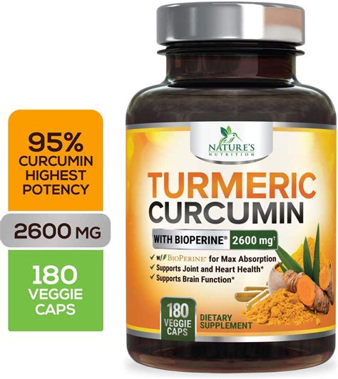 nature s nutrition turmeric curcumin with bioperine black pepper 2600mg 180 ct