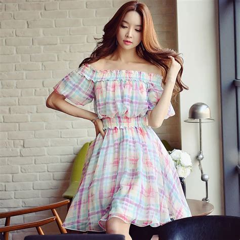 original dress summer women 2017 new korean ladies fashion casual short sleeved plaid dresses