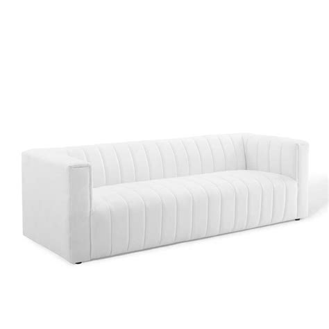 Reflection Channel Tufted Upholstered Fabric Sofa White Fabric Sofa