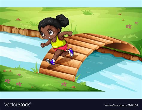 a black girl crossing the wooden bridge royalty free vector