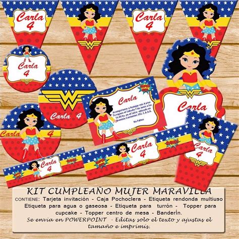 Kit Imprimible Mujer Maravilla Editable Cumpleaños 2x1 65 00 en