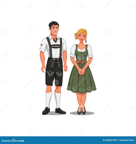 Vector Illustration Of German Couple In Their Traditional Costume Stock Illustration