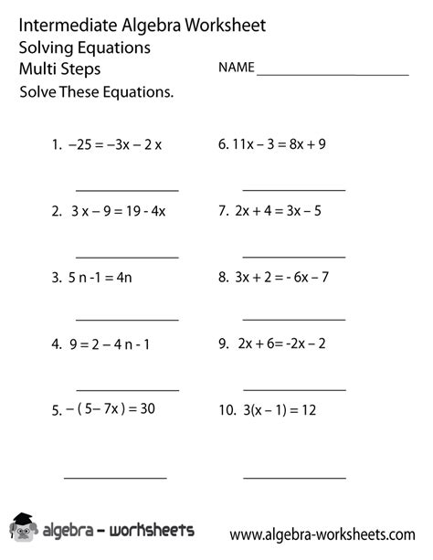 Print The Free Solve Equations Intermediate Algebra Worksheet