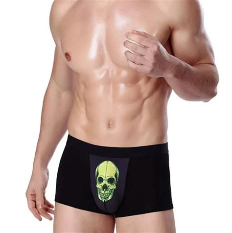 Mens Nylon Boxers Quick Dry Underwear Low Rise Sexy Skull Head Printed Boxers Breathable Nylon
