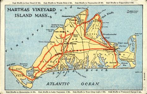 Map Of Martha S Vineyard Massachusetts Postcard