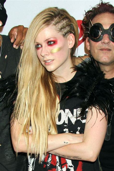 Avril Lavigne Straight Golden Blonde Cornrows Mini Braids Side Part