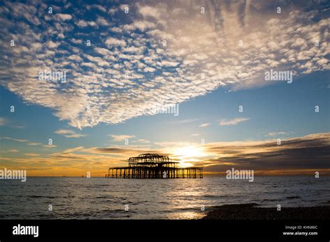 Brighton Uk Brightons Derelict West Pier At Sunset Stock Photo Alamy