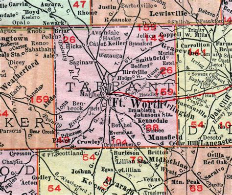 Tarrant County Texas 1911 Map Rand Mcnally Fort Worth Arlington