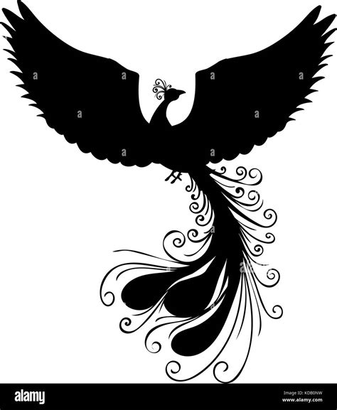 Phoenix Bird Silhouette Ancient Mythology Fantasy Vector Illustration