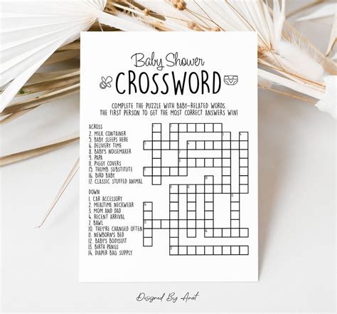 Baby Shower Crossword Puzzle Baby Shower Game Simple Black Etsy