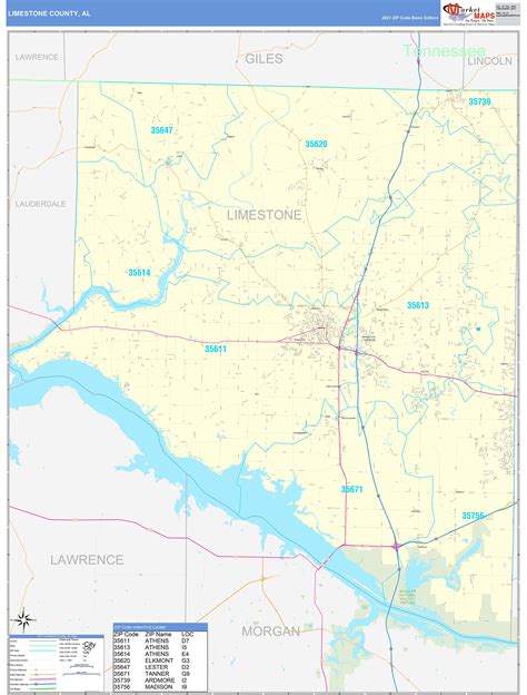 Limestone County Al Zip Code Wall Map Basic Style By Marketmaps Mapsales