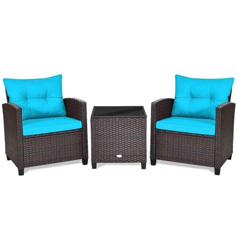 Gymax 3 Pieces Rattan Outdoor Patio Conversation Set With Coffee Table