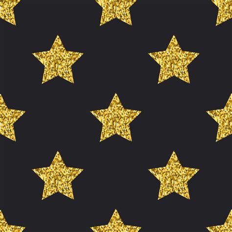 Vector Gold Glitter Stars Seamless Pattern Black Background By