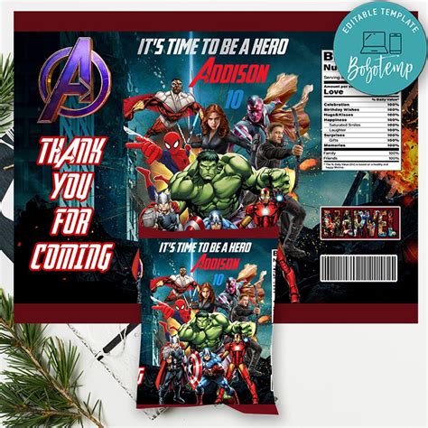 Avenger Marvel Birthday Chip Bag Digital File Printable Diy