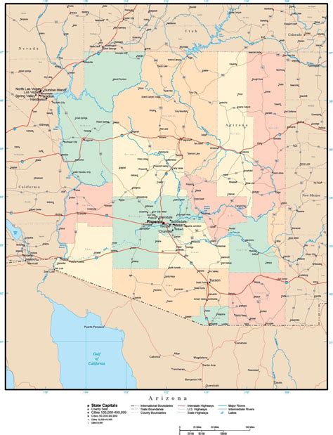 Arizona Adobe Illustrator Map With Counties Cities County Seats