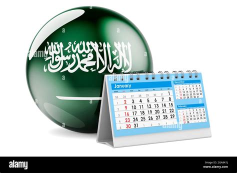 Desk Calendar With Saudi Arabian Flag 3d Rendering Isolated On White