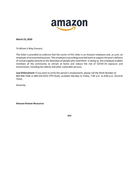 Government agencies suggested that businesses create an essential employee authorization letter if they're part of an essential business. Amazon gave workers a letter to prove they are doing an ...
