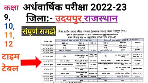 Udaipur District Half Yearly Exam Time Table 2022 अर्धवार्षिक परीक्षा