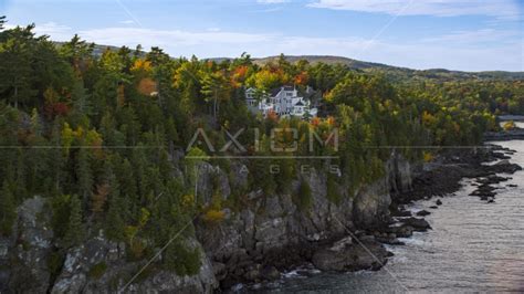 An Isolated Mansion Trees With Autumn Leaves Bar Harbor Maine Aerial