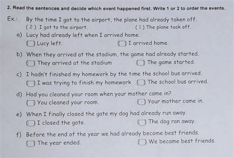 Read The Sentences And Decide Which Events Happened First Write 1 Or 2