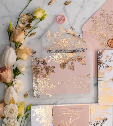 Elegant Gold Wedding Invitations Romantic Shiny Invites Blush Etsy
