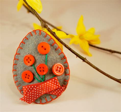 Felt Easter Egg Ornament With Button Flower Easter Spring Etsy