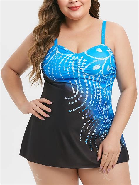 plus size printed ruched skirted tankini swimsuit [52 off] rosegal