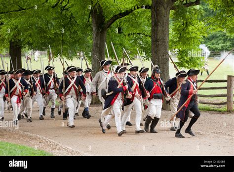 American Soldiers In The American Revolutionary War Reenactment At