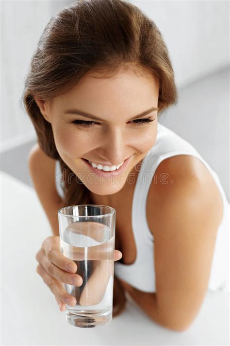 Health Beauty Diet Concept Happy Woman Drinking Water Drinks Stock
