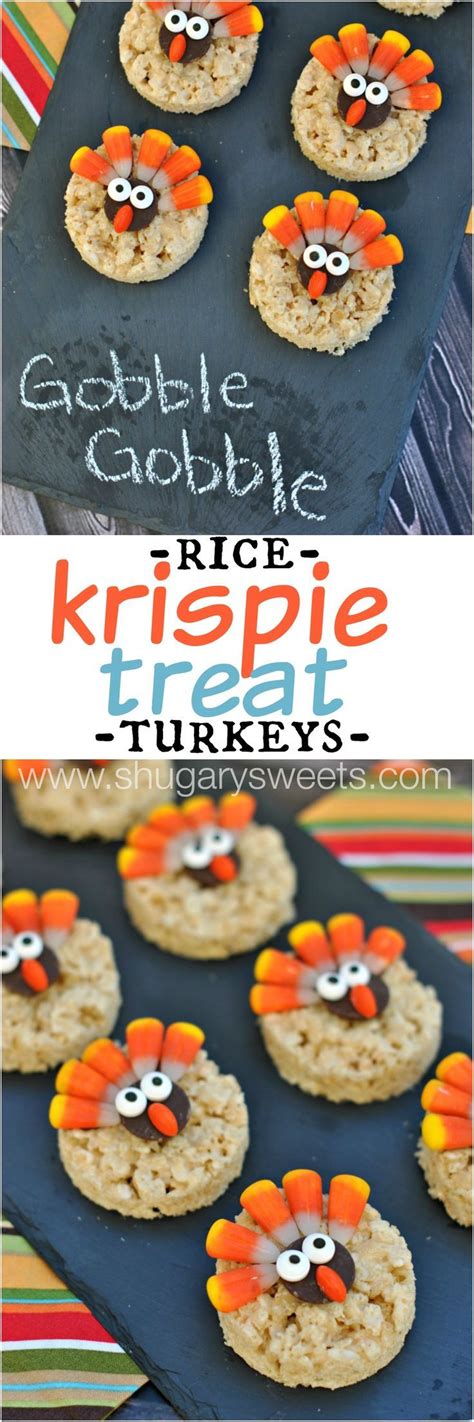 Chocolate covered pretzels in a turkey jar. Turkey Rice Krispie Treats | Turkey rice krispie treats ...