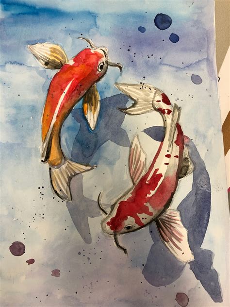 Koi Fish In Watercolour Peinture Koi Dessin Poisson Art De Poissons