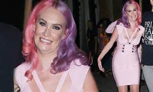 x factor s kitty brucknell debuts half pink hair in figure hugging dress in london daily mail