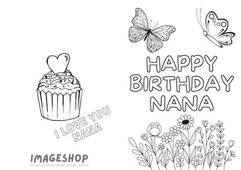 Printable Colour In Happy Birthday Nana Card A4 Size Print At Etsy