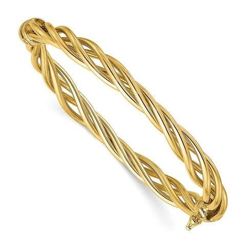 Aa Jewels Solid 14k Yellow Gold Twisted Hinged Bangle Cuff Bracelet
