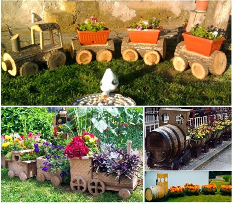 Wood picket style outdoor planter box for herbs and flowers. Wooden Log Train Planter Garden Project | Planters, Logs ...