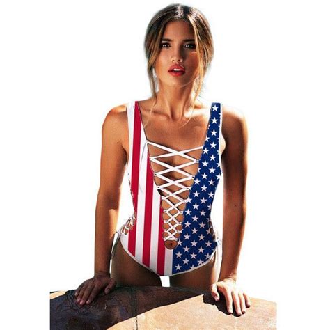 American Flag Print Lace Up Swimming Suit American Flag Swimsuit