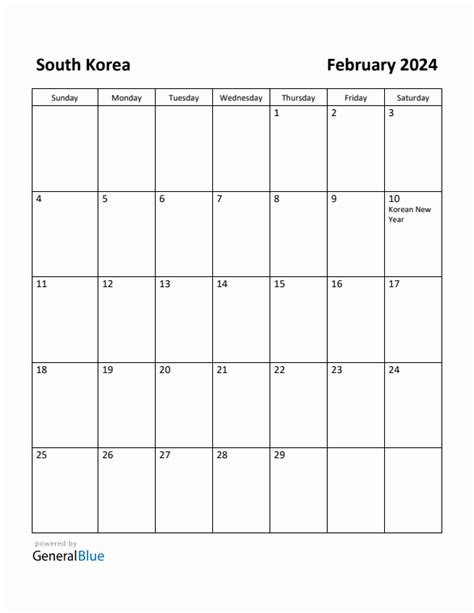 Free Printable February 2024 Calendar For South Korea