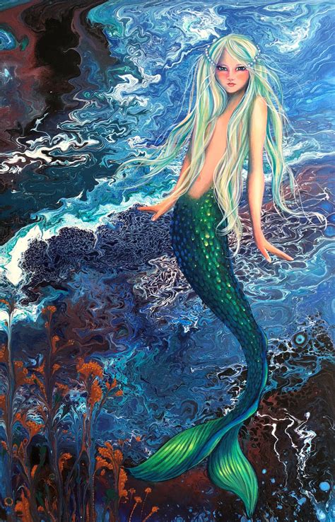 Mermaid Giclee By Victoria Gobel Pour Painting Mixed With Fine Art Painting Pour Painting
