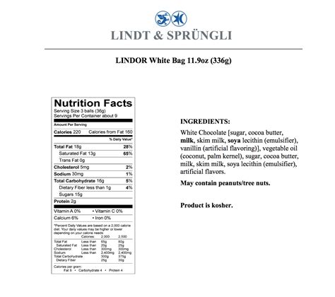 Nutrition Information Lindt Lindor Truffles Runners High Nutrition